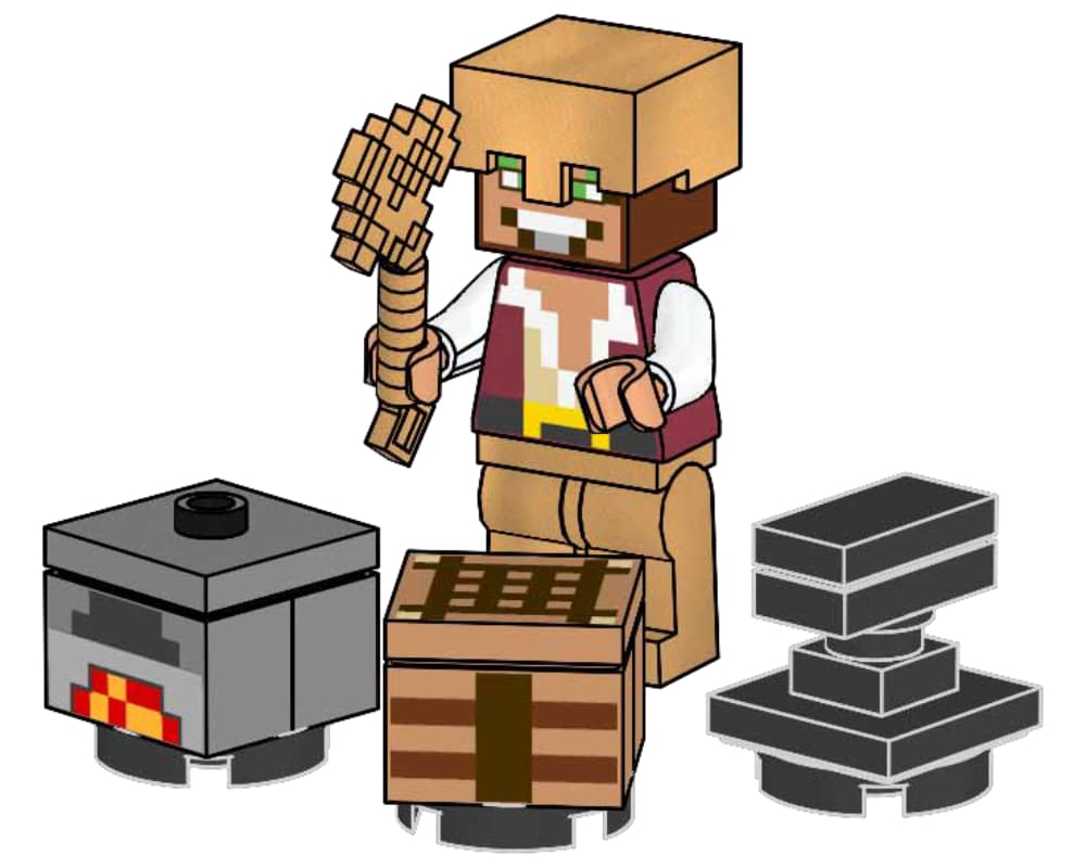 Hero with Crafting table, Furnace and Anvil
