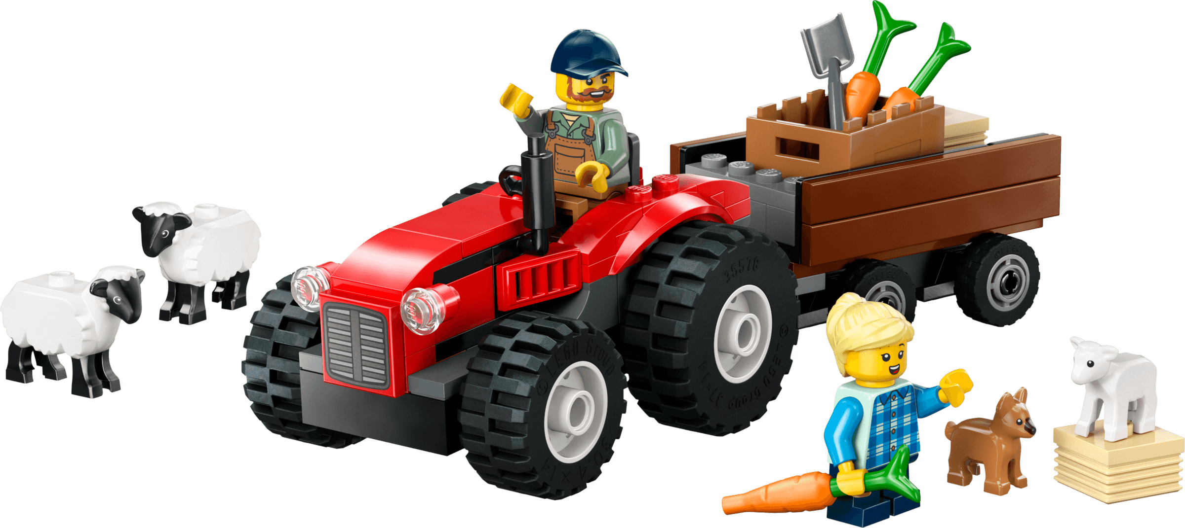 Red Farm Tractor with Trailer & Sheep