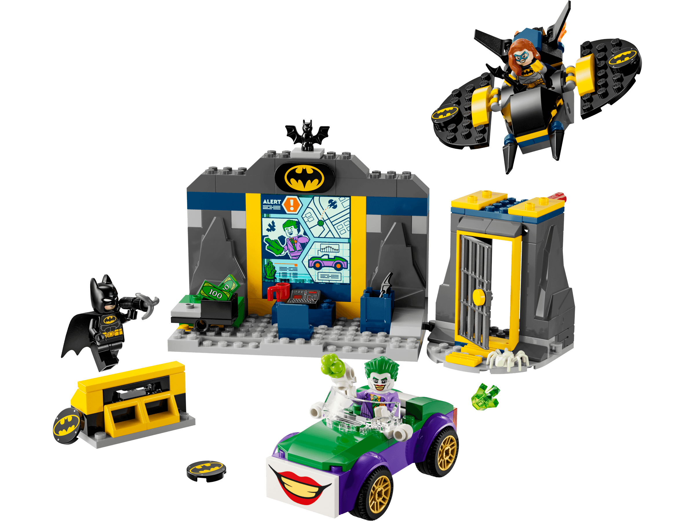 The Batcave with Batman, Batgirl and The Joker