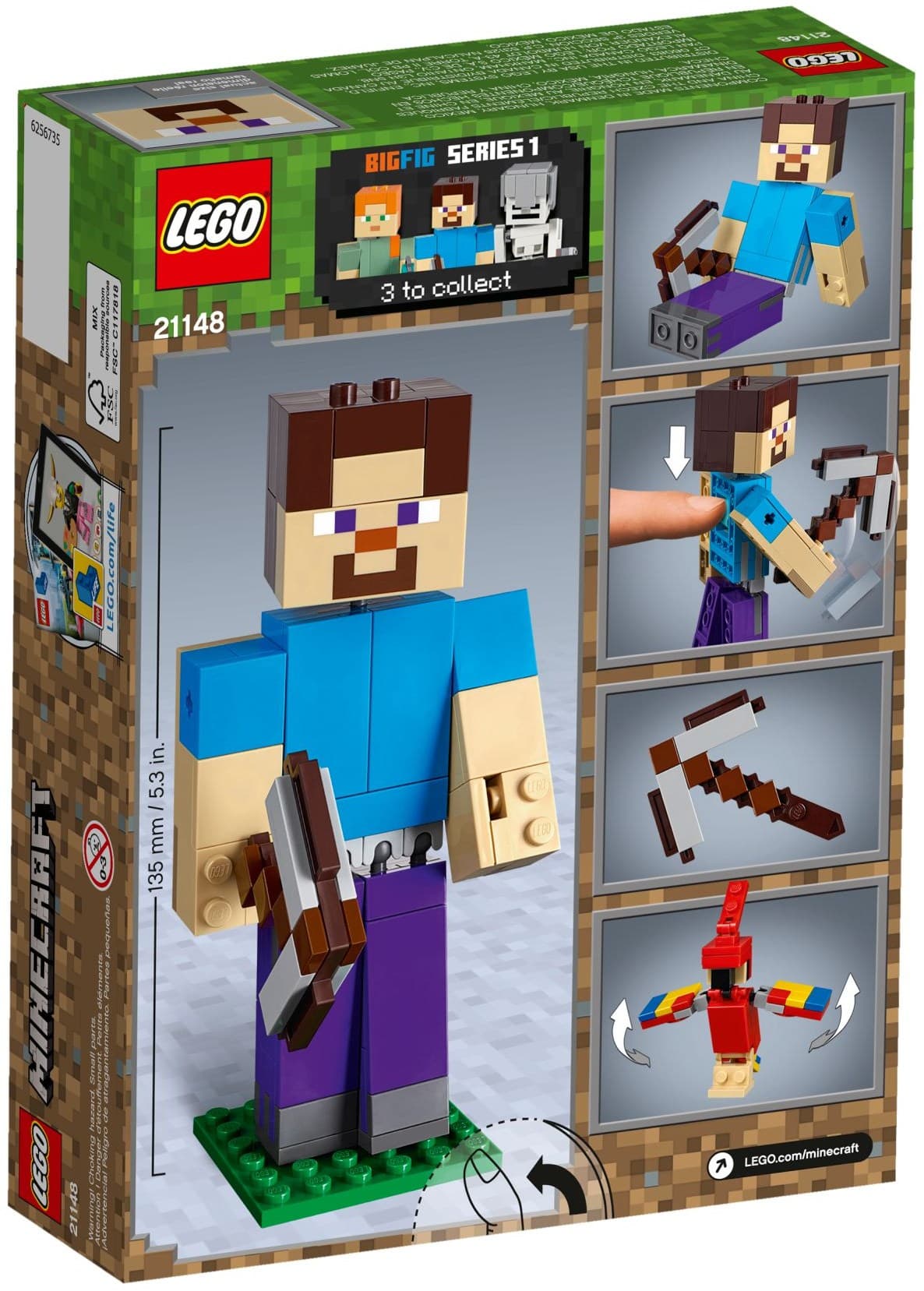 Minecraft Steve BigFig with Parrot