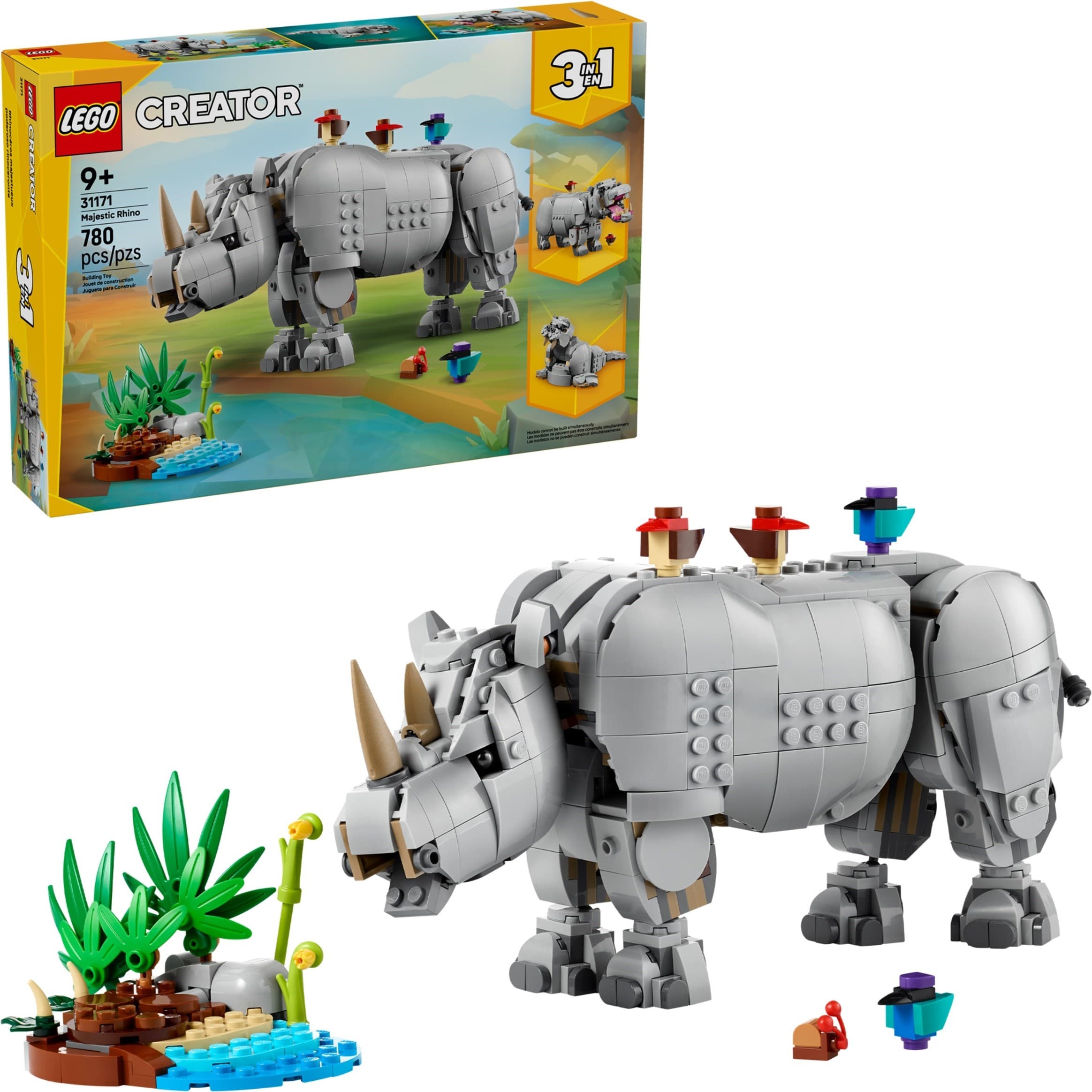 Wild Animals: Majestic Rhino with Birds