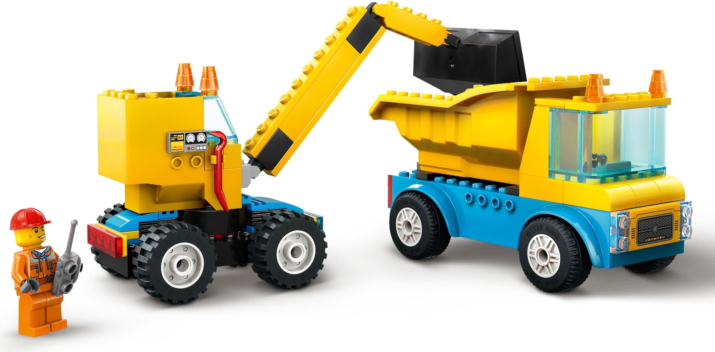 Construction Trucks and Wrecking Ball Crane