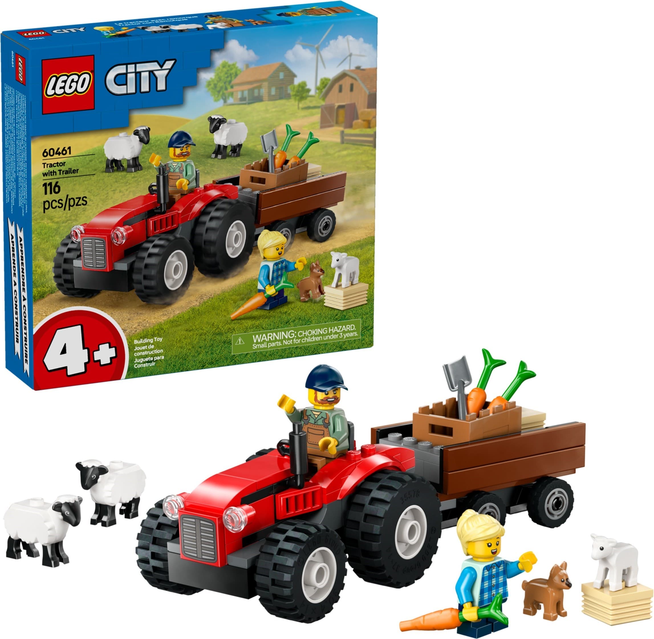 Red Farm Tractor with Trailer & Sheep