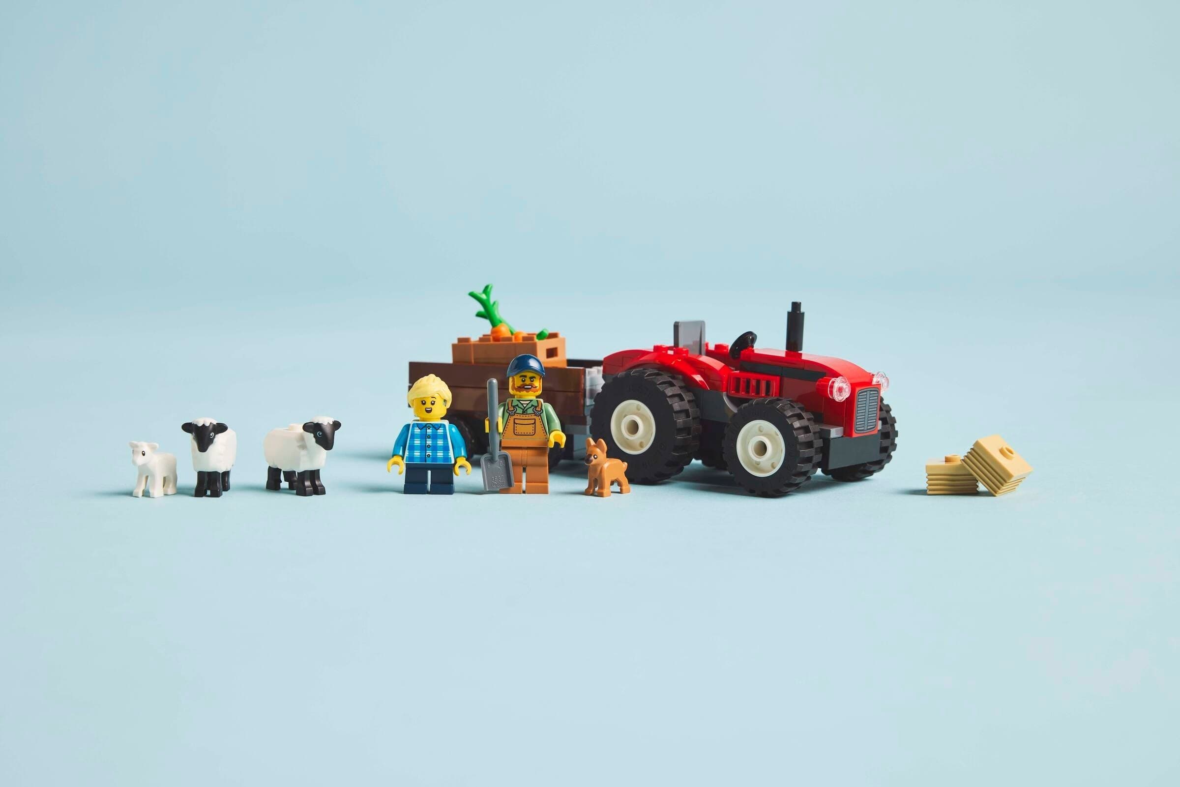 Red Farm Tractor with Trailer & Sheep