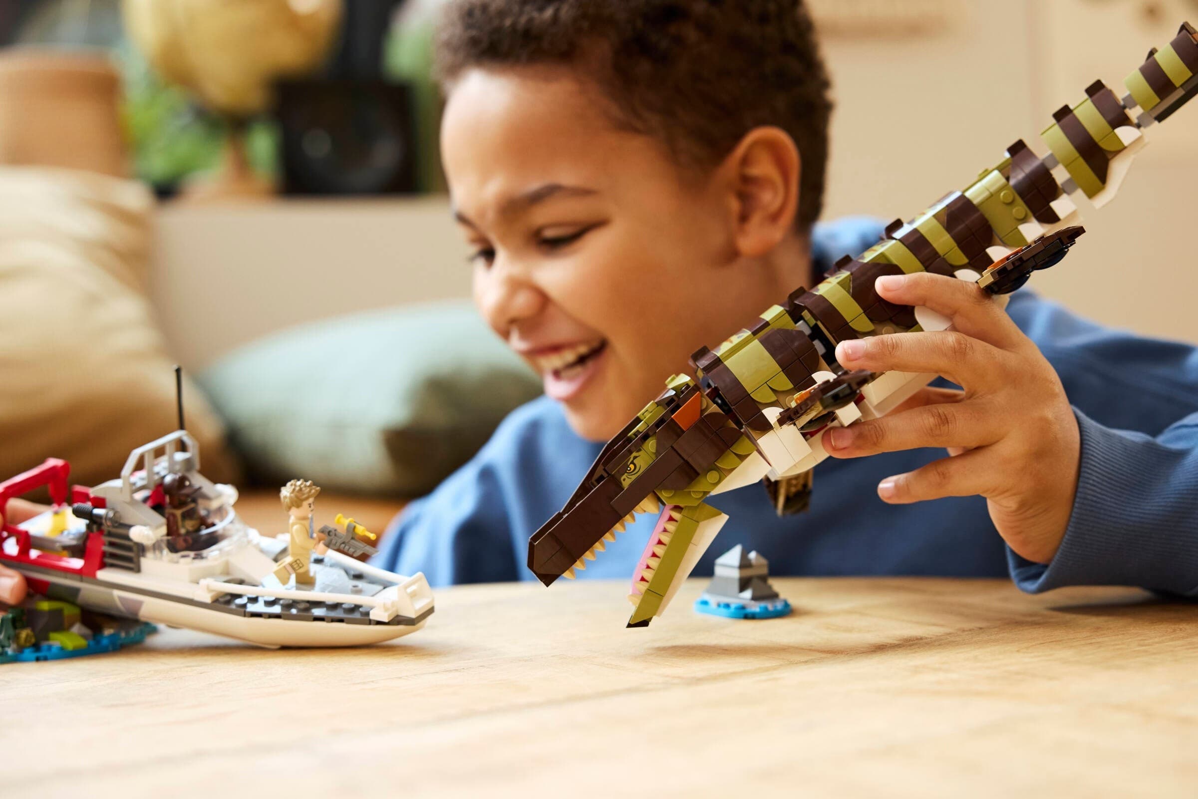 Brick-Built Mosasaurus Boat Mission